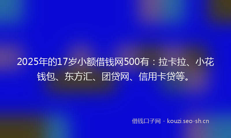 2025年的17岁小额借钱网500有：拉卡拉、小花钱包、东方汇、团贷网、信用卡贷等。