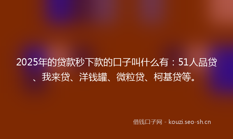 2025年的贷款秒下款的口子叫什么有：51人品贷、我来贷、洋钱罐、微粒贷、柯基贷等。