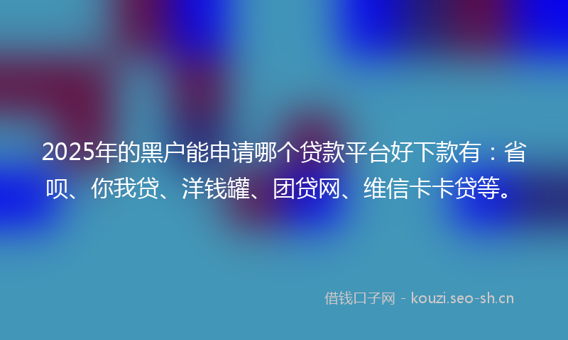 2025年的黑户能申请哪个贷款平台好下款有：省呗、你我贷、洋钱罐、团贷网、维信卡卡贷等。
