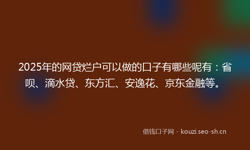 2025年的网贷烂户可以做的口子有哪些呢有：省呗、滴水贷、东方汇、安逸花、京东金融等。