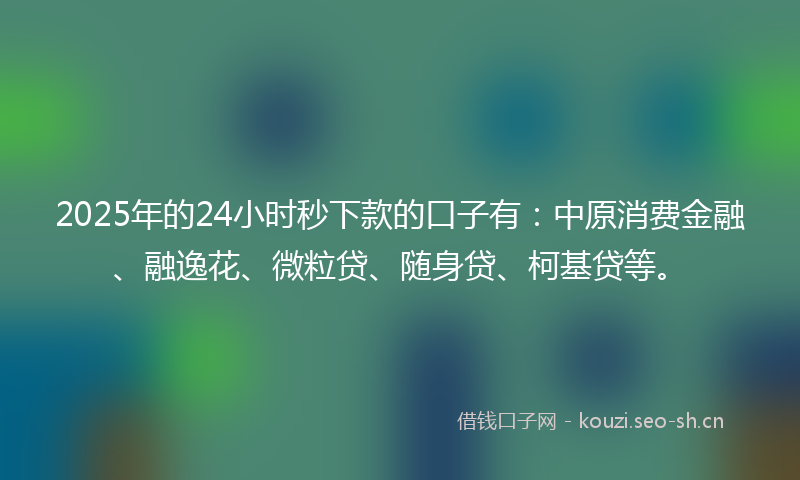 2025年的24小时秒下款的口子有：中原消费金融、融逸花、微粒贷、随身贷、柯基贷等。