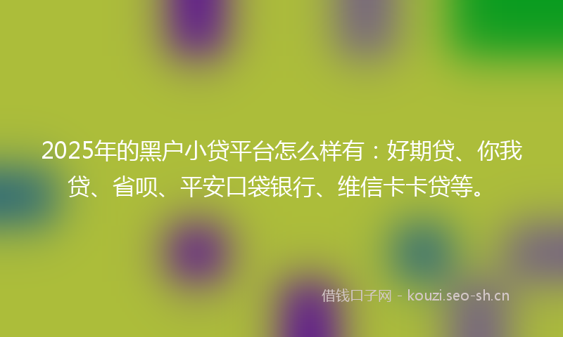 2025年的黑户小贷平台怎么样有：好期贷、你我贷、省呗、平安口袋银行、维信卡卡贷等。