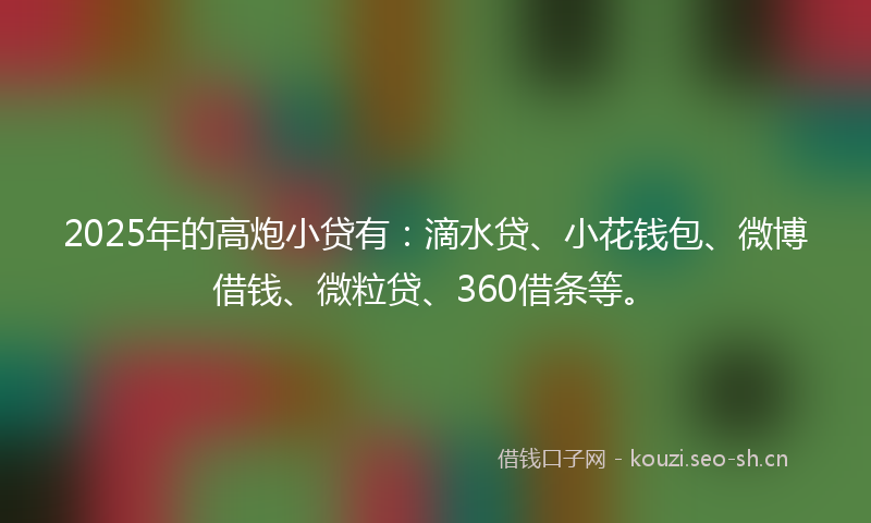 2025年的高炮小贷有：滴水贷、小花钱包、微博借钱、微粒贷、360借条等。