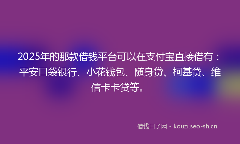 2025年的那款借钱平台可以在支付宝直接借有：平安口袋银行、小花钱包、随身贷、柯基贷、维信卡卡贷等。
