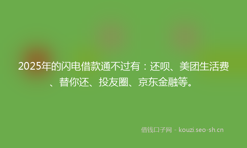 2025年的闪电借款通不过有：还呗、美团生活费、替你还、投友圈、京东金融等。