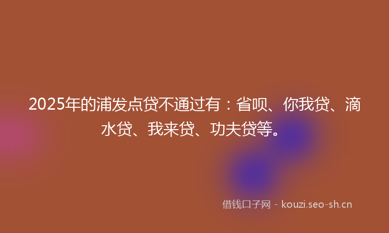 2025年的浦发点贷不通过有：省呗、你我贷、滴水贷、我来贷、功夫贷等。