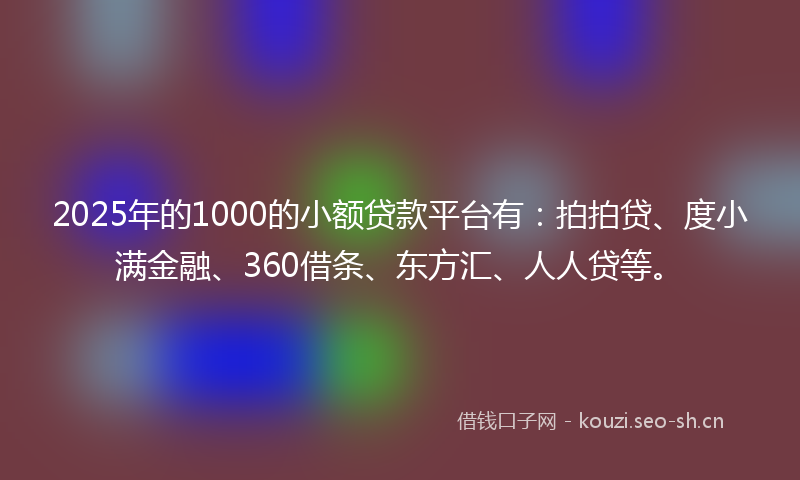 2025年的1000的小额贷款平台有：拍拍贷、度小满金融、360借条、东方汇、人人贷等。