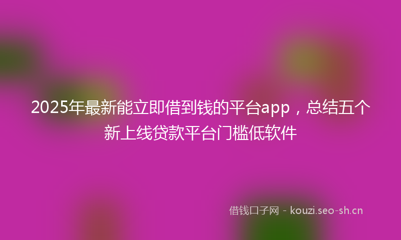 2025年最新能立即借到钱的平台app，总结五个新上线贷款平台门槛低软件