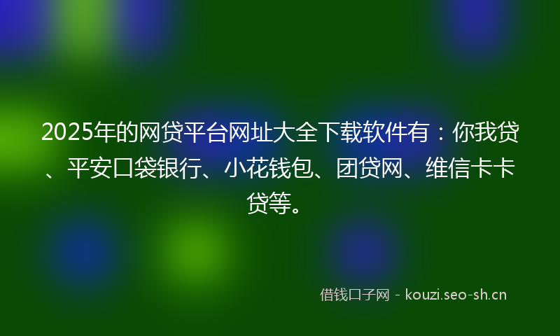 2025年的网贷平台网址大全下载软件有：你我贷、平安口袋银行、小花钱包、团贷网、维信卡卡贷等。