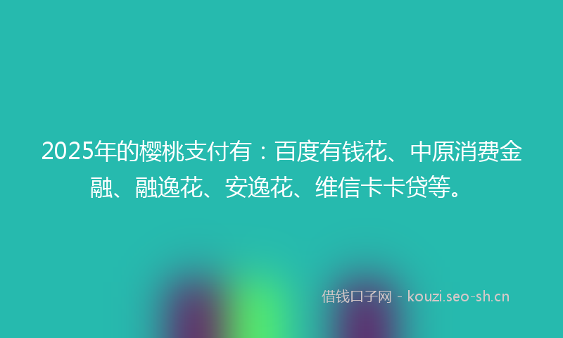 2025年的樱桃支付有：百度有钱花、中原消费金融、融逸花、安逸花、维信卡卡贷等。