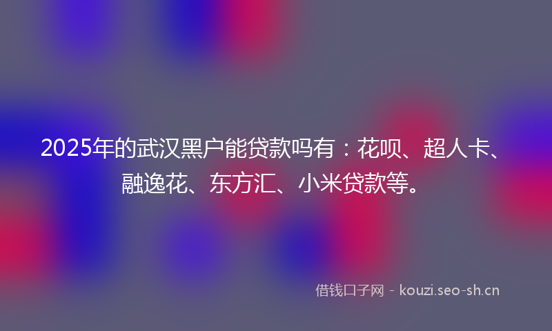 2025年的武汉黑户能贷款吗有：花呗、超人卡、融逸花、东方汇、小米贷款等。