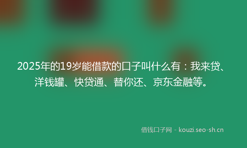 2025年的19岁能借款的口子叫什么有：我来贷、洋钱罐、快贷通、替你还、京东金融等。