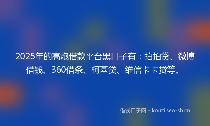 2025年的高炮借款平台黑口子有：拍拍贷、微博借钱、360借条、柯基贷、维信卡卡贷等。