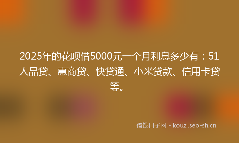 2025年的花呗借5000元一个月利息多少有：51人品贷、惠商贷、快贷通、小米贷款、信用卡贷等。