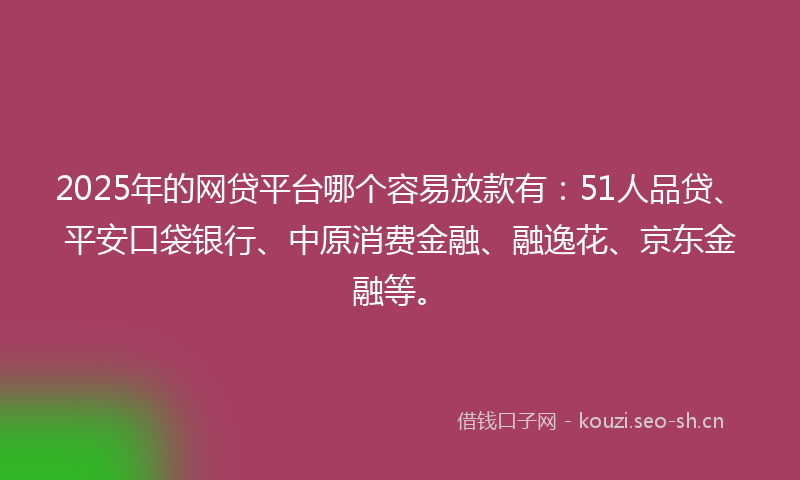 2025年的网贷平台哪个容易放款有：51人品贷、平安口袋银行、中原消费金融、融逸花、京东金融等。