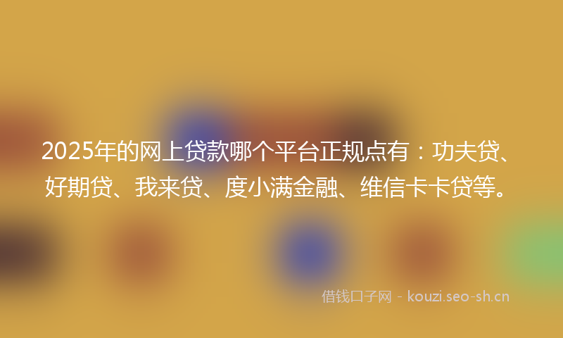 2025年的网上贷款哪个平台正规点有：功夫贷、好期贷、我来贷、度小满金融、维信卡卡贷等。
