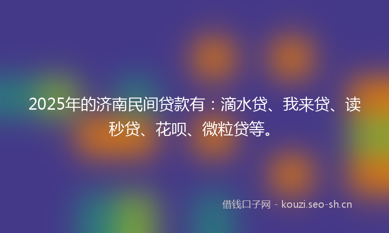 2025年的济南民间贷款有：滴水贷、我来贷、读秒贷、花呗、微粒贷等。