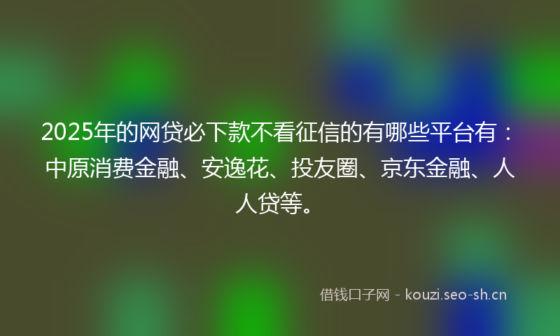 2025年的网贷必下款不看征信的有哪些平台有：中原消费金融、安逸花、投友圈、京东金融、人人贷等。