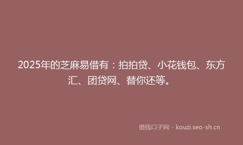 2025年的芝麻易借有：拍拍贷、小花钱包、东方汇、团贷网、替你还等。