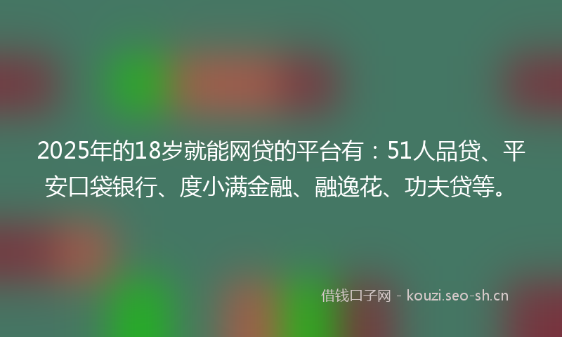 2025年的18岁就能网贷的平台有：51人品贷、平安口袋银行、度小满金融、融逸花、功夫贷等。