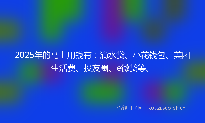 2025年的马上用钱有：滴水贷、小花钱包、美团生活费、投友圈、e微贷等。