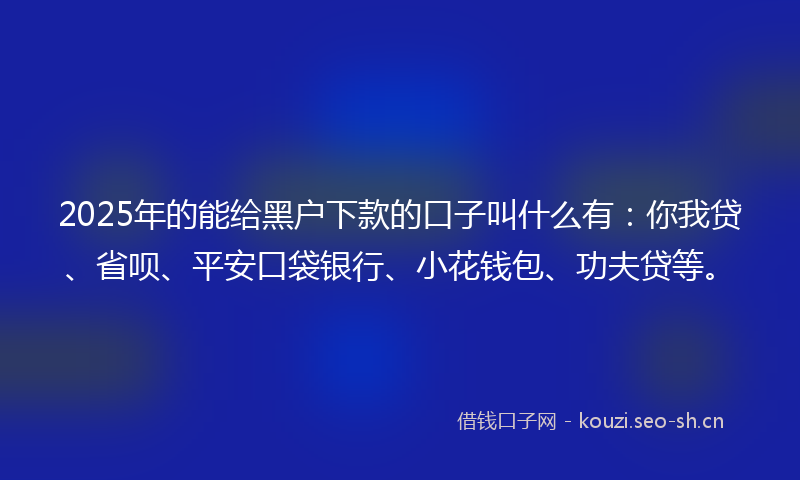 2025年的能给黑户下款的口子叫什么有：你我贷、省呗、平安口袋银行、小花钱包、功夫贷等。