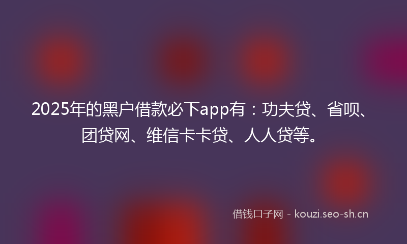 2025年的黑户借款必下app有：功夫贷、省呗、团贷网、维信卡卡贷、人人贷等。