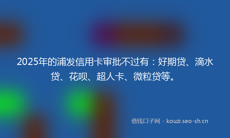 2025年的浦发信用卡审批不过有：好期贷、滴水贷、花呗、超人卡、微粒贷等。