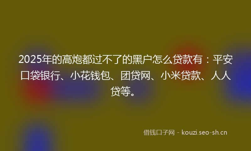 2025年的高炮都过不了的黑户怎么贷款有：平安口袋银行、小花钱包、团贷网、小米贷款、人人贷等。