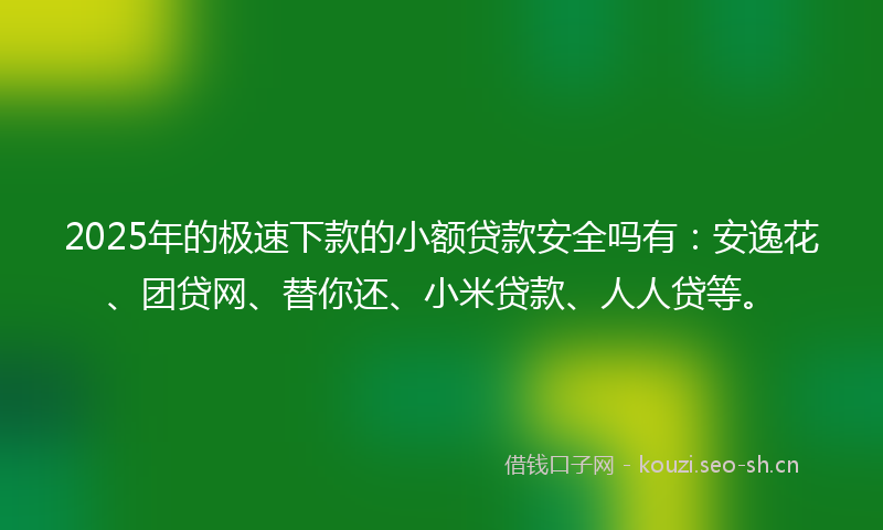 2025年的极速下款的小额贷款安全吗有：安逸花、团贷网、替你还、小米贷款、人人贷等。