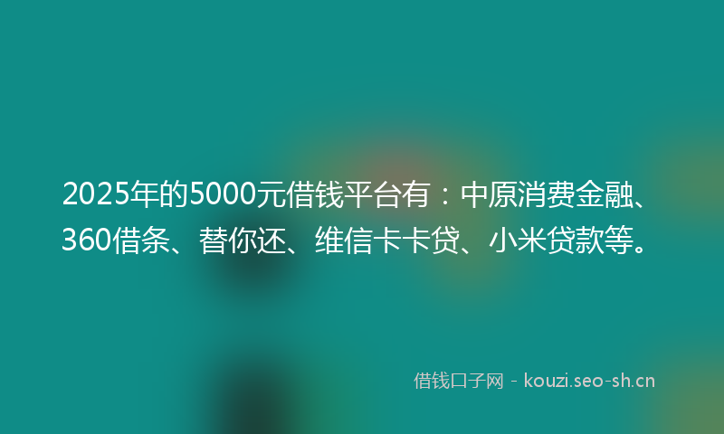 2025年的5000元借钱平台有：中原消费金融、360借条、替你还、维信卡卡贷、小米贷款等。