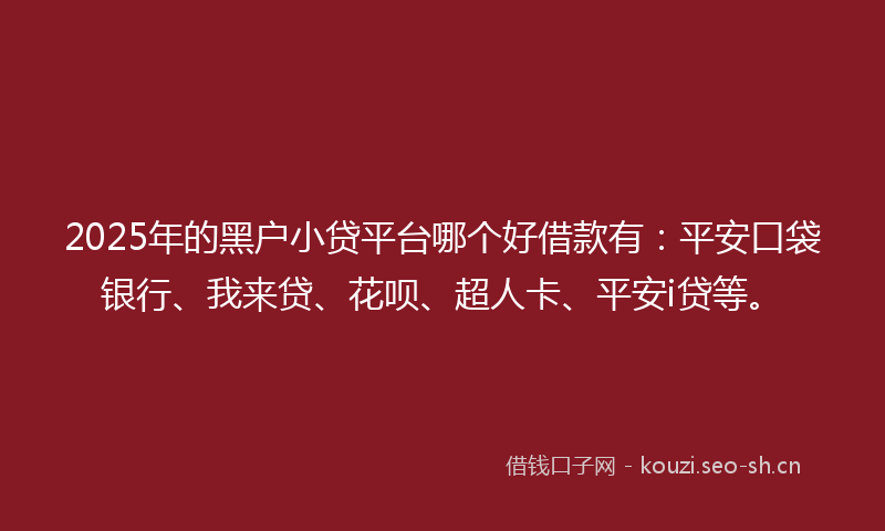 2025年的黑户小贷平台哪个好借款有：平安口袋银行、我来贷、花呗、超人卡、平安i贷等。