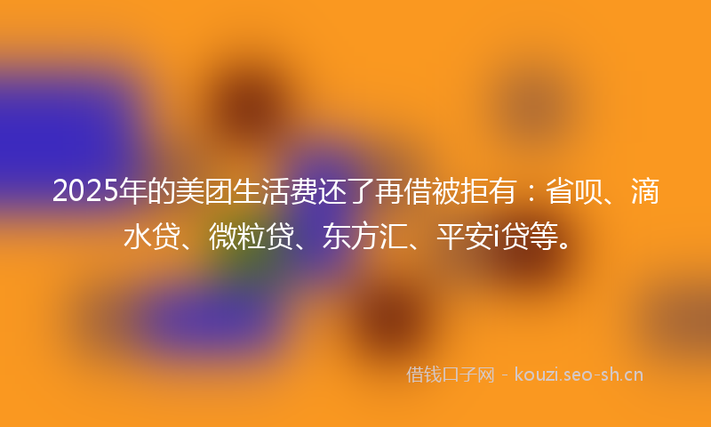 2025年的美团生活费还了再借被拒有：省呗、滴水贷、微粒贷、东方汇、平安i贷等。