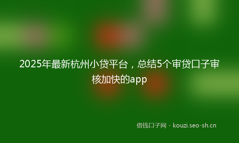 2025年最新杭州小贷平台，总结5个审贷口子审核加快的app