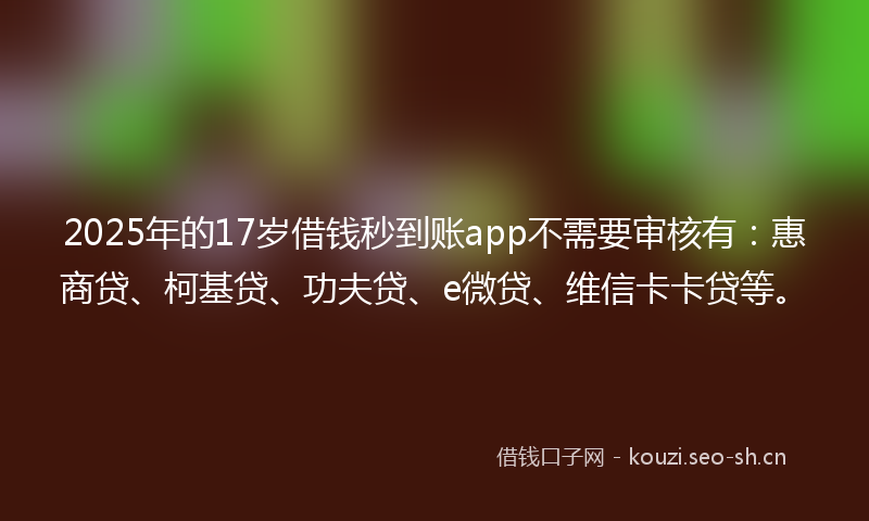 2025年的17岁借钱秒到账app不需要审核有：惠商贷、柯基贷、功夫贷、e微贷、维信卡卡贷等。