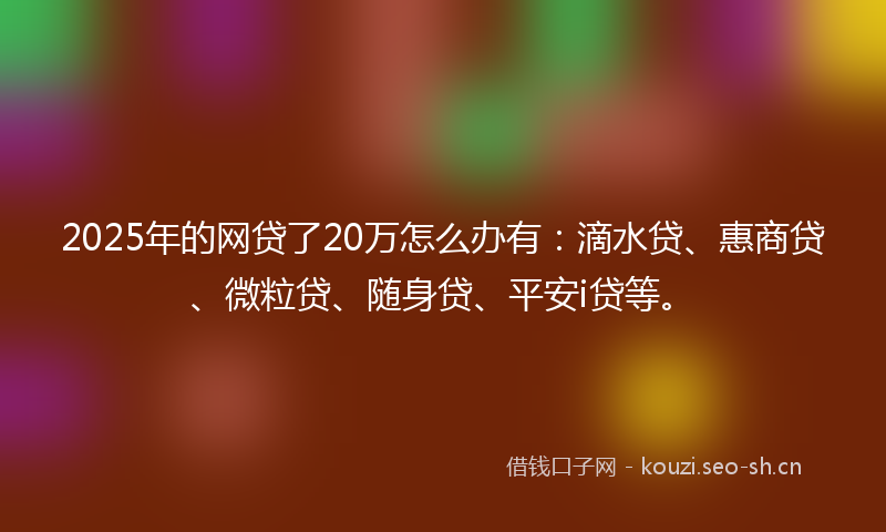 2025年的网贷了20万怎么办有：滴水贷、惠商贷、微粒贷、随身贷、平安i贷等。