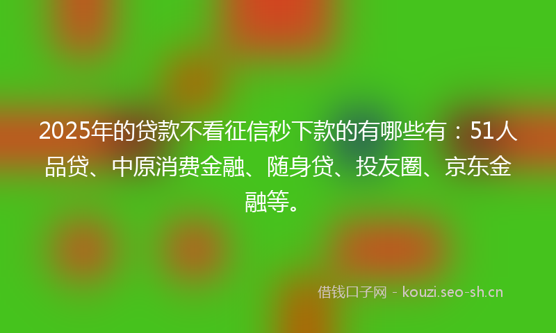2025年的贷款不看征信秒下款的有哪些有：51人品贷、中原消费金融、随身贷、投友圈、京东金融等。