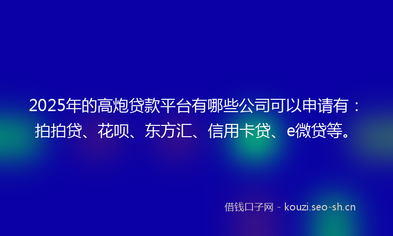 2025年的高炮贷款平台有哪些公司可以申请有：拍拍贷、花呗、东方汇、信用卡贷、e微贷等。