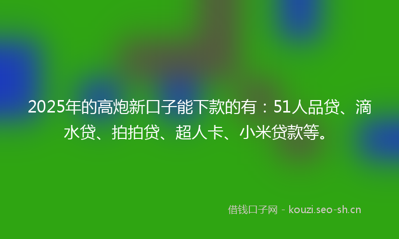 2025年的高炮新口子能下款的有：51人品贷、滴水贷、拍拍贷、超人卡、小米贷款等。