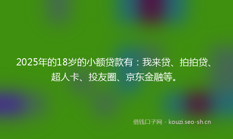 2025年的18岁的小额贷款有：我来贷、拍拍贷、超人卡、投友圈、京东金融等。