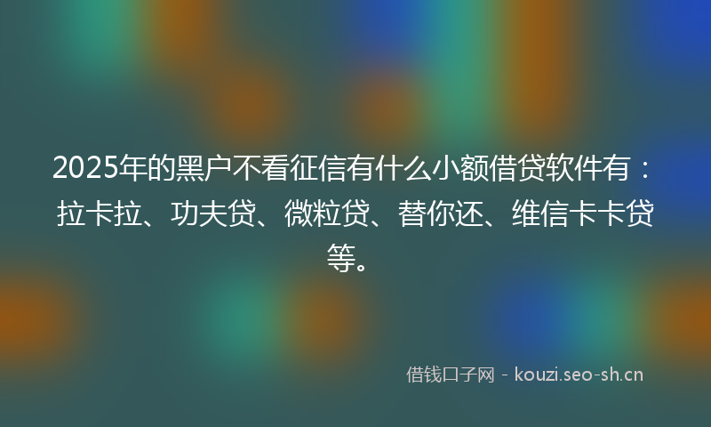 2025年的黑户不看征信有什么小额借贷软件有：拉卡拉、功夫贷、微粒贷、替你还、维信卡卡贷等。