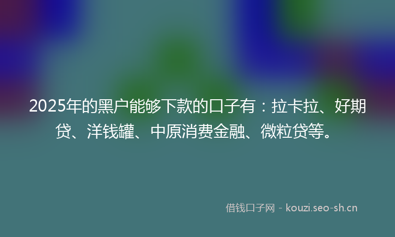2025年的黑户能够下款的口子有：拉卡拉、好期贷、洋钱罐、中原消费金融、微粒贷等。
