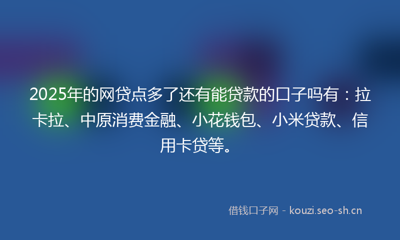 2025年的网贷点多了还有能贷款的口子吗有：拉卡拉、中原消费金融、小花钱包、小米贷款、信用卡贷等。