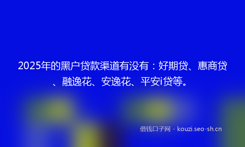 2025年的黑户贷款渠道有没有：好期贷、惠商贷、融逸花、安逸花、平安i贷等。