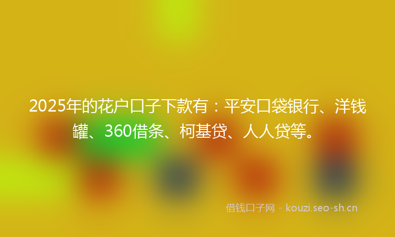 2025年的花户口子下款有：平安口袋银行、洋钱罐、360借条、柯基贷、人人贷等。