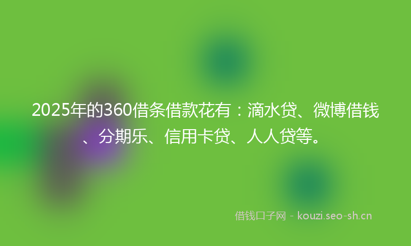 2025年的360借条借款花有：滴水贷、微博借钱、分期乐、信用卡贷、人人贷等。
