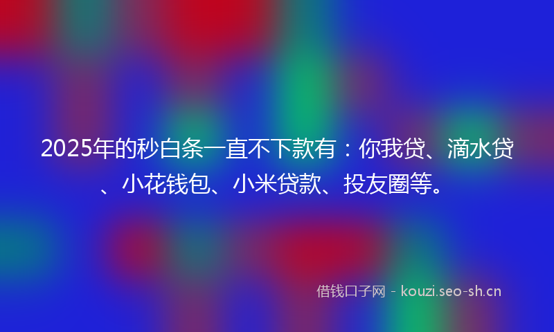 2025年的秒白条一直不下款有：你我贷、滴水贷、小花钱包、小米贷款、投友圈等。