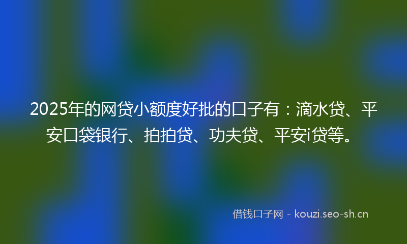 2025年的网贷小额度好批的口子有：滴水贷、平安口袋银行、拍拍贷、功夫贷、平安i贷等。