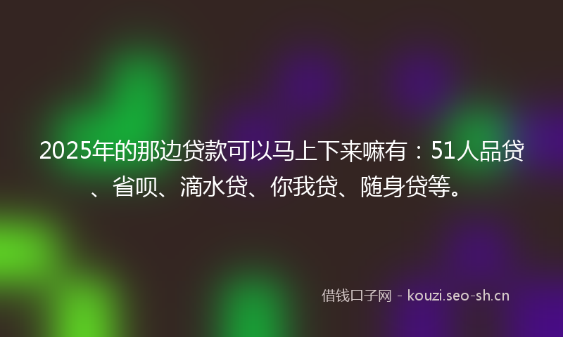 2025年的那边贷款可以马上下来嘛有：51人品贷、省呗、滴水贷、你我贷、随身贷等。