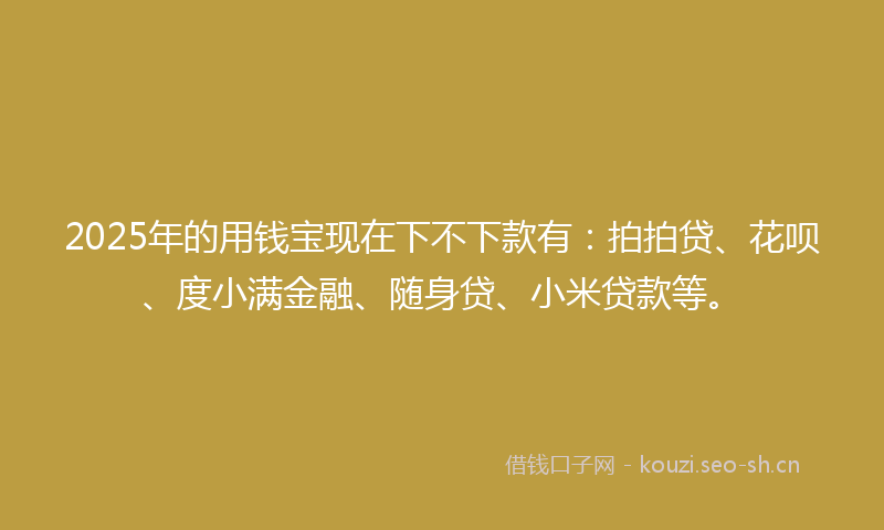 2025年的用钱宝现在下不下款有：拍拍贷、花呗、度小满金融、随身贷、小米贷款等。